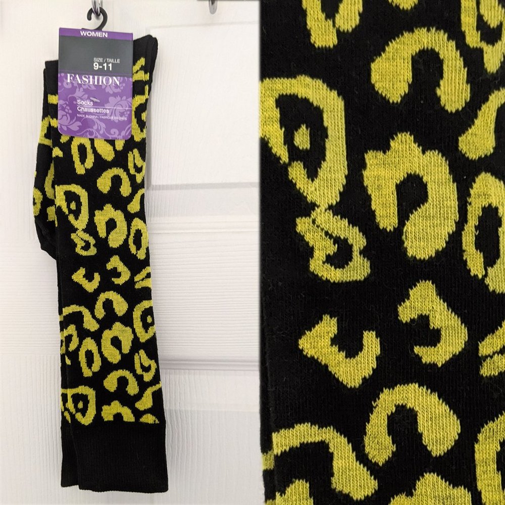 Black & Yellow Leopard Print Socks